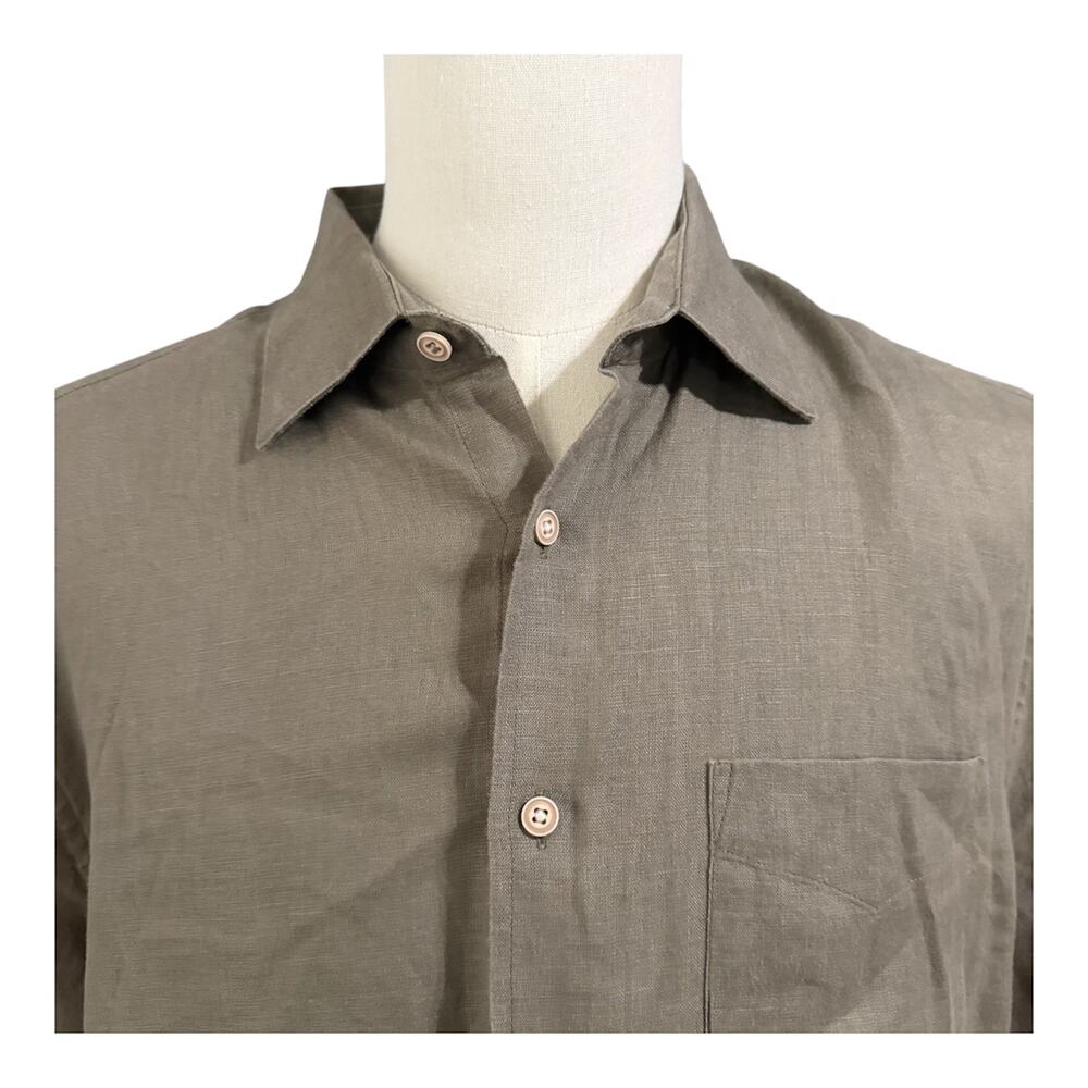 Joseph Abboud Men's Olive Green 100% Linen Short Sleeve Button Down Sz L Casual